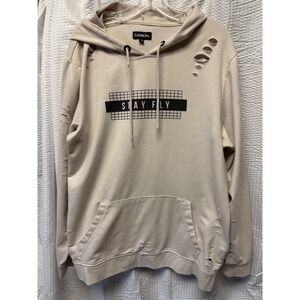 Carbon Men's Beige Distressed Hoodie Size XXL Skateboard Motorcross Grunge FLAWS